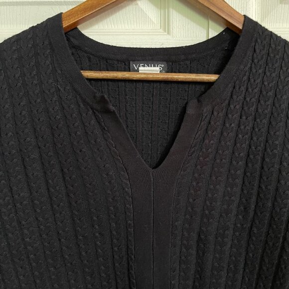 Venus Womens Black Long Sleeve Ribbed Vneck Pullover Sweater Medium - Picture 3 of 5